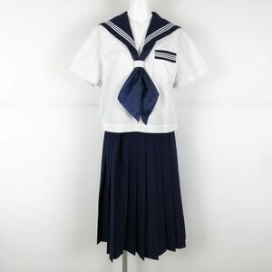 1円 セーラー服 スカート スカーフ 上下3点セット 175A トンボ 夏物 白3本線 女子 学生服 中学 高校 白 制服 中古 ランクC NA4706