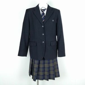 1円 ブレザー チェックスカート ネクタイ 上下4点セット LT 大きいサイズ 冬物 女子 学生服 大分西高校 紺 制服 中古 ランクC NA5048