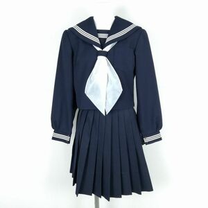 1 jpy sailor suit skirt scarf top and bottom 3 point set 155A can ko- winter thing white 3ps.@ line woman school uniform Shimane cheap . the first middle . navy blue uniform used rank C NA5047