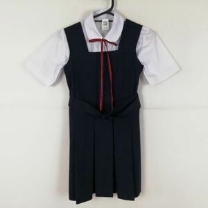 1円 ジャンパースカート 紐タイ バスト72 夏物 女子 学生服 中学 高校 紺 制服 中古 ランクB NA2244