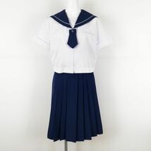 1円 セーラー服 スカート ネクタイ 上下3点セット 大きいサイズ トンボ 夏物 グレー1本線 女子 福岡那珂川北中学 白 中古 ランクC NA4912_画像1