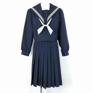 1 jpy sailor suit skirt scarf top and bottom 3 point set large size winter thing white 3ps.@ line woman school uniform middle . high school navy blue uniform used rank C NA4419