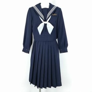 1 jpy sailor suit skirt scarf top and bottom 3 point set winter thing white 3ps.@ line woman school uniform Fukuoka Iizuka . west middle . navy blue uniform used rank C NA4421