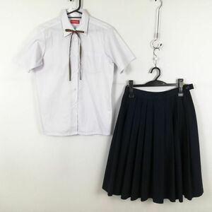 1円 ブラウス スカート 紐タイ 上下3点セット 夏物 女子 学生服 中学 高校 白 制服 中古 ランク:C EY9222