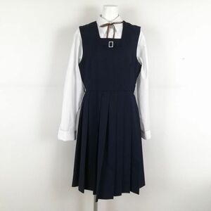 1円 ジャンパースカート 紐タイ 160A バスト88 ウエスト74 トンボ 冬物 女子 学生服 中学 高校 紺 制服 中古 ランクC NA2292