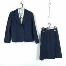 1円 ブレザー スカート 紐タイ 上下4点セット 冬物 女子 学生服 中学 高校 紺 制服 中古 ランク:B EY3128_画像1