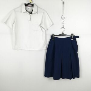 1円 ポロシャツ スカート 上下2点セット M カンコー 夏物 女子 学生服 中学 高校 白 制服 中古 ランク:C EY4625