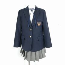 1円 ブレザー マイクロミニスカート 紐タイ 上下4点セット 大きいサイズ 冬物 女子 学生服 東京日野第二中学 紺 制服 中古 ランクC NA4978_画像1