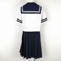 1円 セーラー服 スカート スカーフ 上下3点セット 175A 夏物 白3本線 女子 学生服 中学 高校 白 制服 中古 ランクB NA4432_画像2