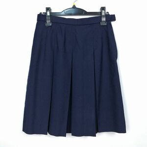 1円 スクールスカート 冬物 w69-丈52 紺 中学 高校 プリーツ 学生服 制服 女子 中古 HK7758