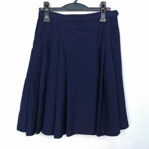 1円 スクールスカート 冬物 w63-丈54 紺 埼玉山村学園高校 プリーツ 学生服 制服 女子 中古 HK7696