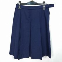 1円 スクールスカート 大きいサイズ 冬物 w72-丈59 花紺 中学 高校 プリーツ 学生服 制服 女子 中古 HK7800_画像1