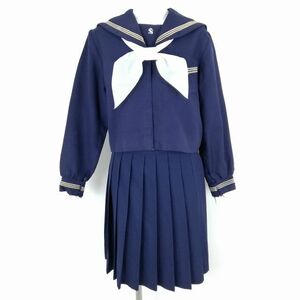 1 jpy sailor suit skirt scarf top and bottom 3 point set winter thing white 3ps.@ line woman school uniform Kagoshima slope origin middle . navy blue uniform used rank C NA5407