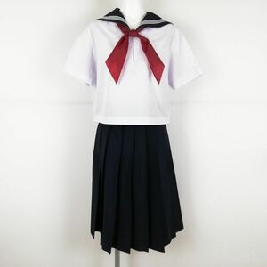 1円 セーラー服 スカート スカーフ 上下3点セット 大きいサイズ カンコー 夏物 白3本線 女子 学生服 中学 高校 白 中古 ランクC NA5201