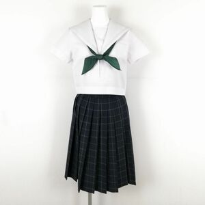 1 jpy sailor suit check skirt scarf top and bottom 3 point set summer thing white 2 ps line woman school uniform middle . high school white uniform used rank B NA4229