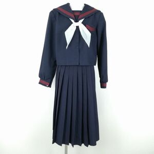 1 jpy sailor suit skirt scarf top and bottom 3 point set large size winter thing red 3ps.@ line woman school uniform middle . high school navy blue uniform used rank C NA4949