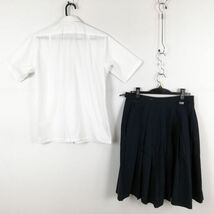 1円 ブラウス スカート 紐タイ 上下3点セット 大きいサイズ 夏物 女子 学生服 中学 高校 白 制服 中古 ランク:C EY9230_画像2