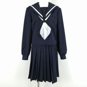 1 jpy sailor suit skirt scarf top and bottom 3 point set large size can ko- winter thing white 1 pcs line woman school uniform middle . high school navy blue used rank C NA5535