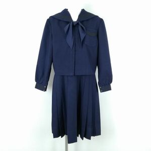 1 jpy sailor suit jumper skirt scarf top and bottom 3 point set winter thing black 3ps.@ line woman school uniform middle . high school navy blue uniform used rank C NA4967