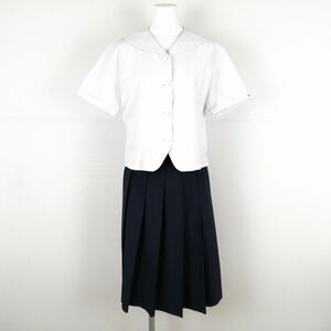 1 jpy sailor suit skirt top and bottom 2 point set large size can ko- summer thing woman school uniform Hyogo Himeji high school white uniform used rank C NA5366