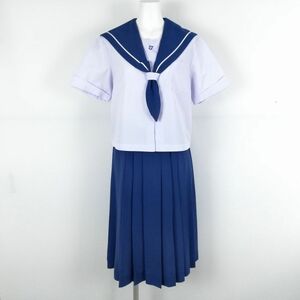 1 jpy sailor suit skirt top and bottom 2 point set 170A large size summer thing white 1 pcs line woman school uniform Kagoshima . mountain middle . white uniform used rank C NA5642