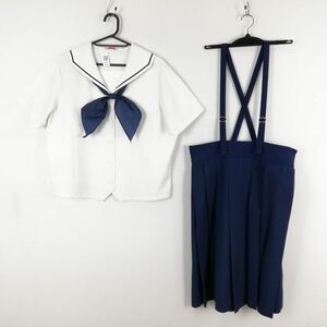 1 jpy sailor suit skirt scarf top and bottom 3 point set large size extra-large can ko- summer thing blue 1 pcs line woman middle . high school white used rank C NA4765