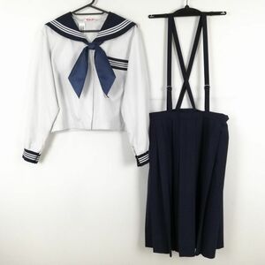 1 jpy sailor suit skirt scarf top and bottom 3 point set large size extra-large interim clothes white 3ps.@ line woman school uniform middle . high school white uniform used rank C NA5665