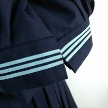 1円 セーラー服 スカート スカーフ 上下3点セット 大きいサイズ 冬物 水色3本線 女子 学生服 中学 高校 紺 制服 中古 ランクB NA5527_画像4