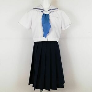 1 jpy sailor suit skirt scarf top and bottom 3 point set summer thing blue 3ps.@ line woman school uniform middle . high school white uniform used rank C NA5275