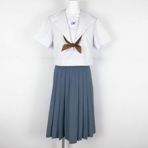 1円 セーラー服 スカート スカーフ 上下3点セット 大きいサイズ カンコー 夏物 白3本線 女子 学生服 中学 高校 白 中古 ランクC NA5161