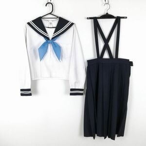 1 иен матроска юбка шарф верх и низ 3 позиций комплект большой размер Fuji яхта промежуточный одежда белый 2 шт линия женщина школьная форма средний . средняя школа белый б/у разряд C NA5016