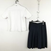 1円 ブラウス スカート リボン 上下3点セット 大きいサイズ カンコー 夏物 女子 学生服 中学 高校 白 制服 中古 ランク:C EY9232_画像2