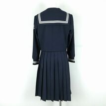 1円 セーラー服 スカート スカーフ 上下3点セット 155A 冬物 白3本線 女子 学生服 中学 高校 紺 制服 中古 ランクC NA4710_画像2