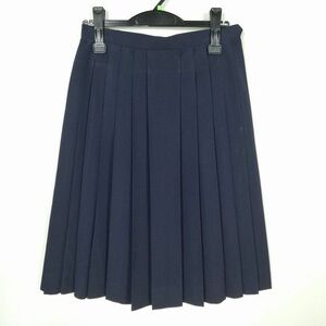 1円 スクールスカート 夏物 w66-丈63 紺 中学 高校 プリーツ 学生服 制服 女子 中古 IN6467