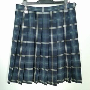 1円 スクールスカート 大きいサイズ 冬物 w72-丈58 チェック 千葉四街道高校 プリーツ 学生服 制服 女子 中古 IN6688