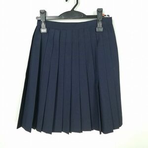 1円 スクールスカート 夏物 w60-丈51 紺 中学 高校 プリーツ 学生服 制服 女子 中古 IN6470