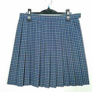 1円 スクールスカート 大きいサイズ 夏物 w78-丈50 チェック 中学 高校 プリーツ 学生服 制服 女子 中古 IN6761