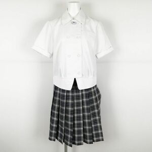 1円 ブラウス チェックスカート 上下2点セット M 富士ヨット 夏物 女子 学生服 愛媛大洲高校 白 制服 中古 ランクC NA5631