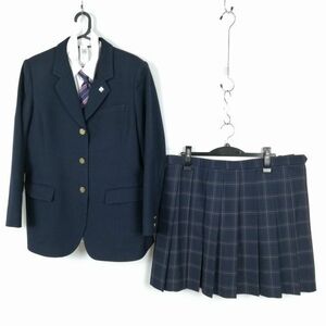 1円 ブレザー チェックスカート ネクタイ 上下4点セット 指定 大きいサイズ 冬物 女子 学生服 神奈川厚木清南高校 紺 中古 ランクB NA5605