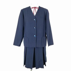 1円 イートン スカート 紐タイ 上下4点セット 冬物 女子 学生服 中学 高校 紺 制服 中古 ランクC NA4073