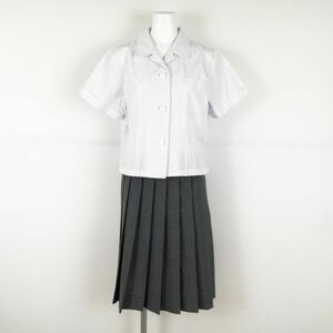 1円 ブラウス チェックスカート 上下2点セット 大きいサイズ 夏物 女子 学生服 中学 高校 白 制服 中古 ランクC NA4490