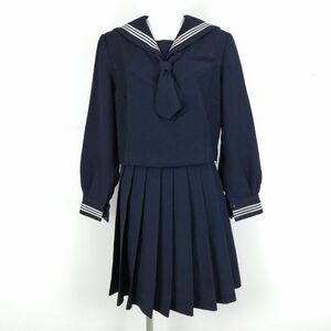 1 jpy sailor suit skirt necktie top and bottom 3 point set large size can ko- winter thing white 3ps.@ line woman Saitama . mountain pieces . high school navy blue used rank C NA4793