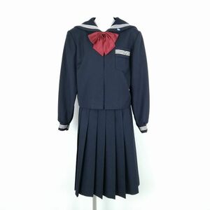 1 jpy sailor suit skirt ribbon top and bottom 3 point set large size winter thing white 3ps.@ line woman school uniform Kagoshima . compilation . high school navy blue uniform used rank C NA5409