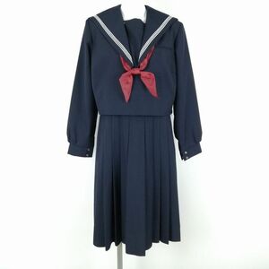 1 jpy sailor suit jumper skirt scarf top and bottom 3 point set designation large size winter thing white 3ps.@ line woman middle . high school navy blue used rank C NA5014