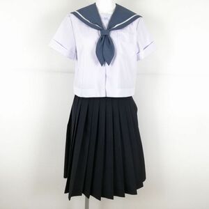 1 jpy sailor suit skirt top and bottom 2 point set M large size summer thing white 1 pcs line woman school uniform Kagoshima length rice field middle . white uniform used rank C NA5669