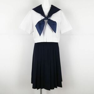 1 jpy sailor suit skirt scarf top and bottom 3 point set designation summer thing blue 3ps.@ line woman school uniform Chiba Kashiwa south high school white uniform used rank C NA5934