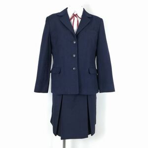 1円 ブレザー スカート 紐タイ 上下4点セット 冬物 女子 学生服 中学 高校 紺 制服 中古 ランクC NA4484