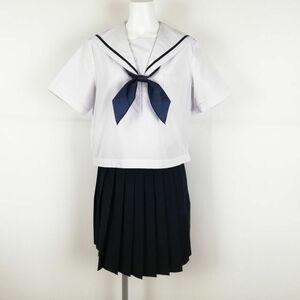 1 jpy sailor suit skirt scarf top and bottom 3 point set 2L large size summer thing blue 1 pcs line woman school uniform middle . high school white uniform used rank C NA5583