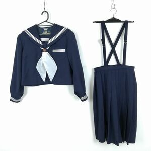 1 jpy sailor suit skirt scarf top and bottom 3 point set large size winter thing white 3ps.@ line woman school uniform Hyogo Sanyo middle . navy blue uniform used rank C NA5629