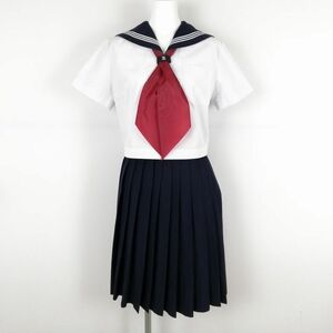 1 jpy sailor suit skirt scarf top and bottom 3 point set summer thing white 3ps.@ line woman school uniform Kochi quotient industry high school white uniform used rank C NA5406